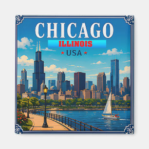 Íman 🌆 Lembrança de Férias do Horizonte de Chicago Ill