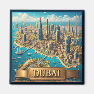 Íman 🧲 Lembrança de Férias do Horizonte de Dubai 🌇