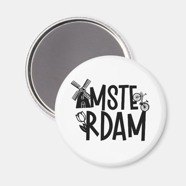 Íman Lembrança de Viagem Amsterdã Holanda (Front/Back)