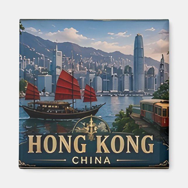 Íman 🧲 Lembrança de Viagem de Hong Kong para Explorado (Frente)