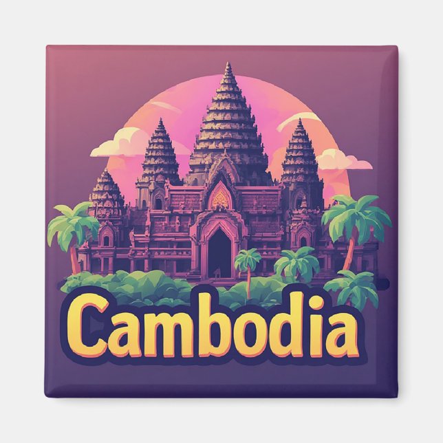 Íman 🧲 Lembrança de Viagem no Camboja Presente de Memó (Frente)