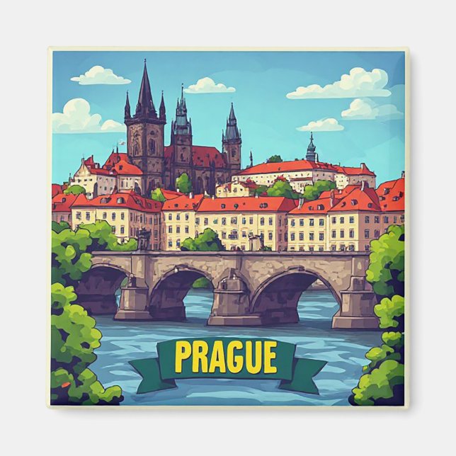 Íman 🧲 Lembrança de Viagem para Praga República Tcheca (Frente)