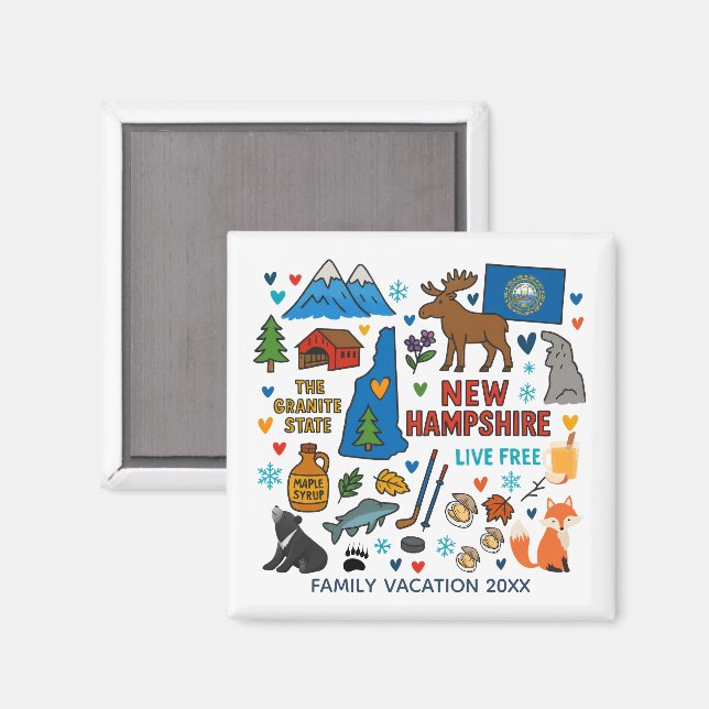 Íman Lembrança Personalizada de Viagem Familiar em New  (Front/Back)