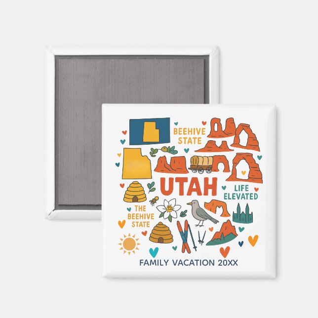 Íman Lembrança Personalizada de Viagem Familiar em Utah (Front/Back)