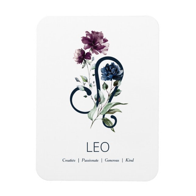 Íman Leo Modern Floral Símbolo Zodiac (Vertical)