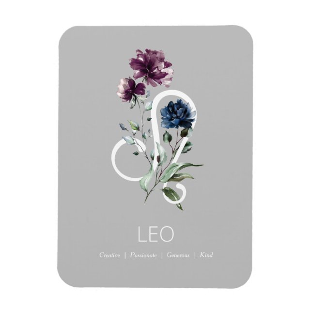 Íman Leo Modern Floral Símbolo Zodiac (Vertical)