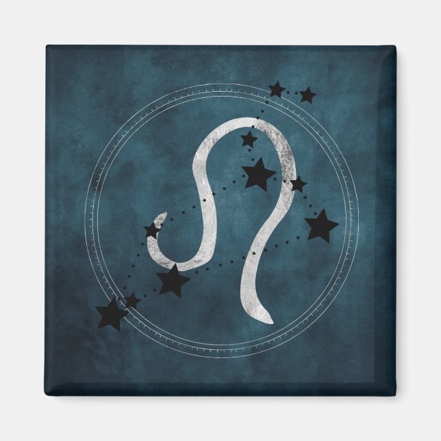Íman Leo, o zodiac da constelação de leão preto e prate (Frente)