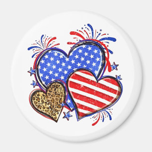 Íman Leopard American Flag Heart 4 de julho dos EUA
