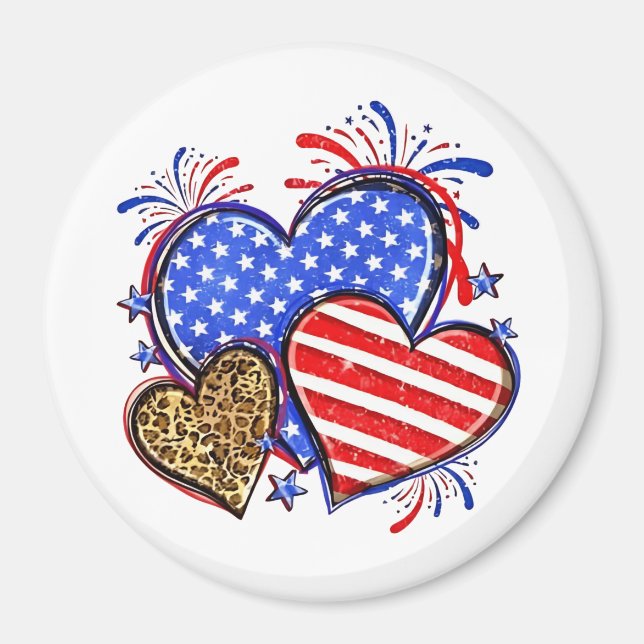 Íman Leopard American Flag Heart 4 de julho dos EUA (Frente)