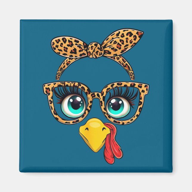 Íman Leopard Print Thanksgiving Funny Turkey Face Gles  (Frente)