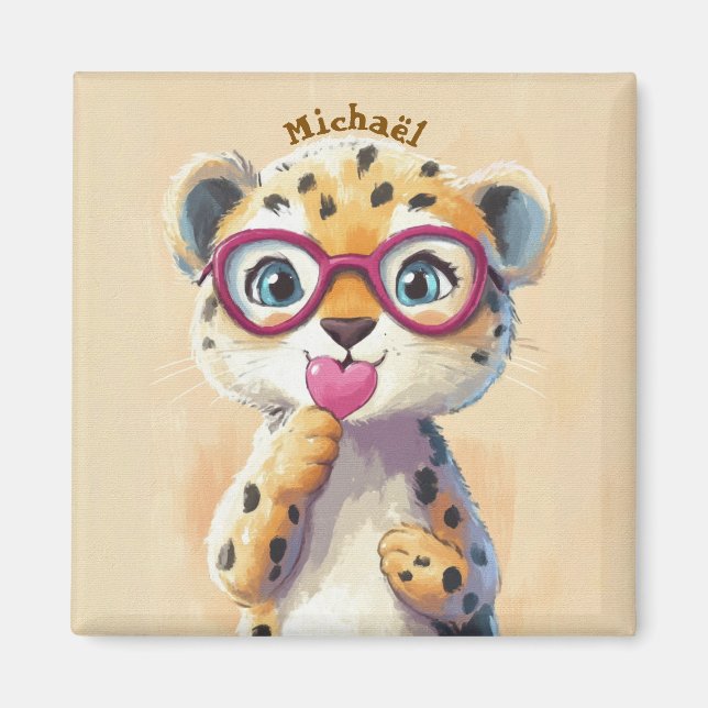 Íman Leopard Valentine's Day Heart Badge - Kids School  (Frente)