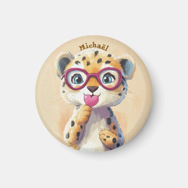 Íman Leopard Valentine's Day Heart Badge - Kids School  (Frente)
