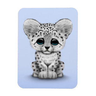 Íman Leopardo de neve bonito Cub do bebê na luz - azul
