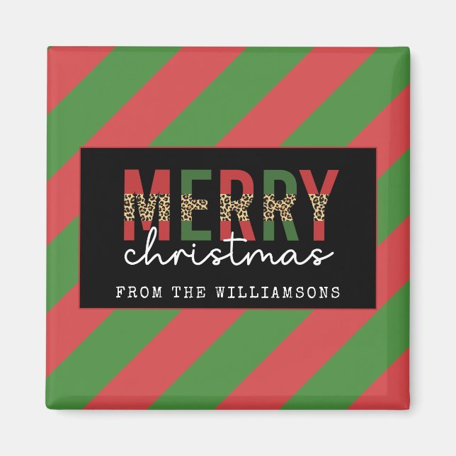 Íman Leopardo do Natal Moderno Imprime Greve Verde Verm (Frente)