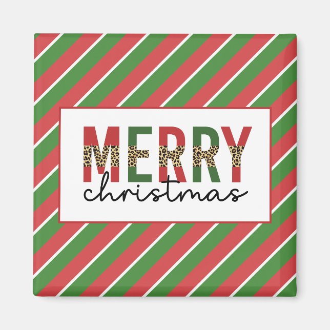 Íman Leopardo do Natal Moderno Imprime Greve Verde Verm (Frente)