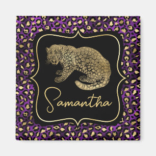 Íman Leopardo Dourado e Estampa de Leopardo Roxo