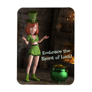 Íman Leprechaun Toon Girl ao lado do Pote da Dourada