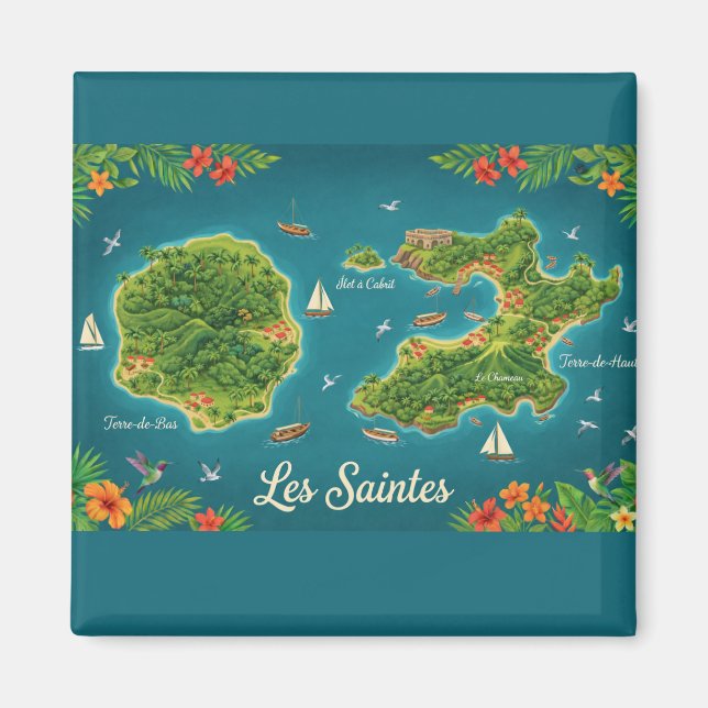 Íman Les Saintes – Illustrated Island Map (Frente)