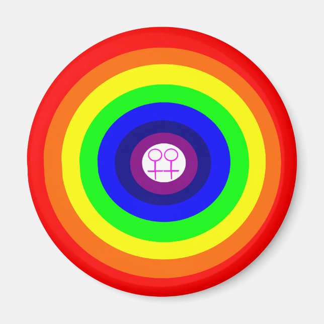 Íman Lesbians Round Rainbow Magnet (Frente)