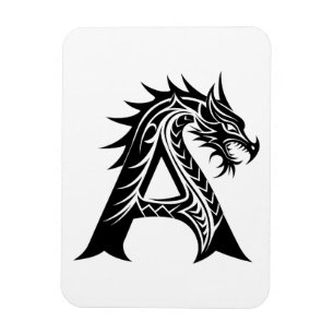 Íman Letra A Estilizada com Dragão, Alfabeto de Dragão,