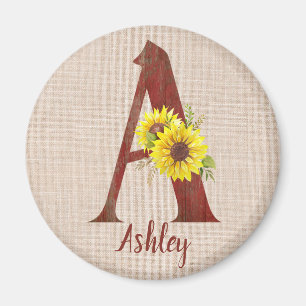 Íman Letra Barn Wood A e Girassóis Personalizados