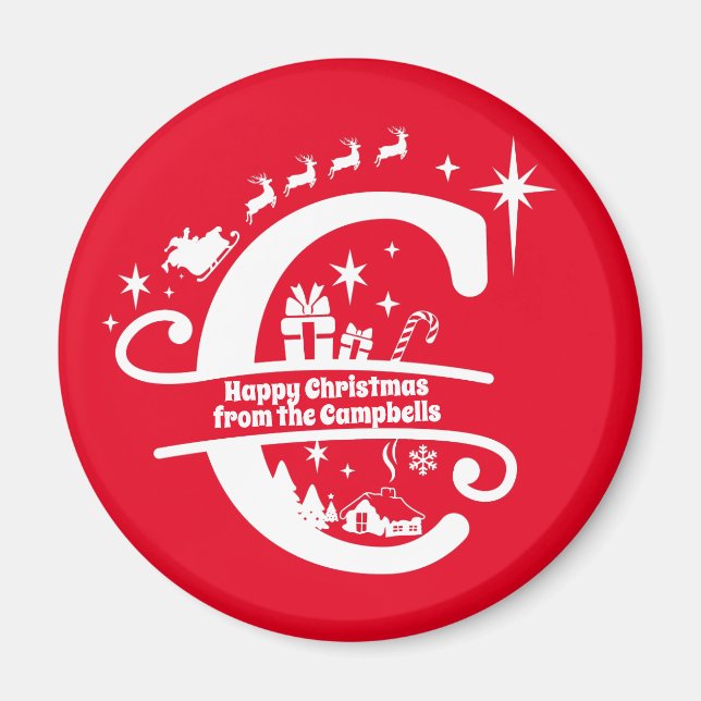 Íman Letra C Monograma Nome da Família Inicial Saudação (Frente)