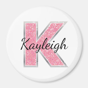 Íman Letra cor-de-rosa branca brilhante K