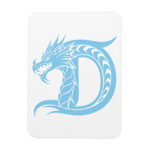 Íman Letra D Estilizada com Dragão, Alfabeto de Dragão,