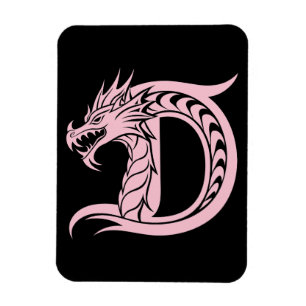 Íman Letra D Estilizada com Dragão, Alfabeto de Dragão,