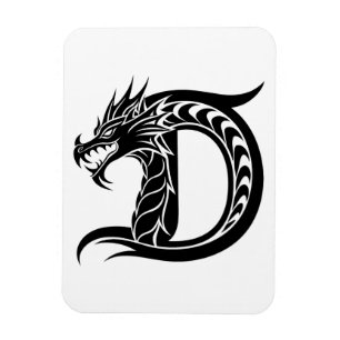 Íman Letra D Estilizada com Dragão, Alfabeto de Dragão,