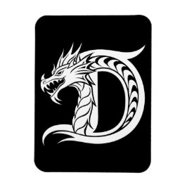 Íman Letra D Estilizada com Dragão, Alfabeto de Dragão,