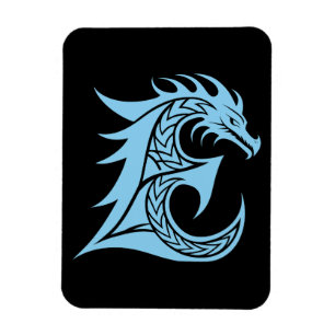 Íman Letra E Estilizada com Dragão, Alfabeto de Dragão,