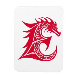Íman Letra E Estilizada com Dragão, Alfabeto de Dragão,