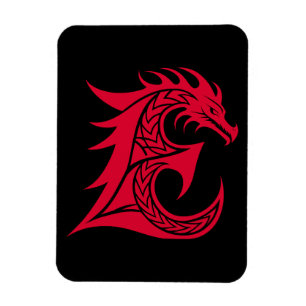 Íman Letra E Estilizada com Dragão, Alfabeto de Dragão,
