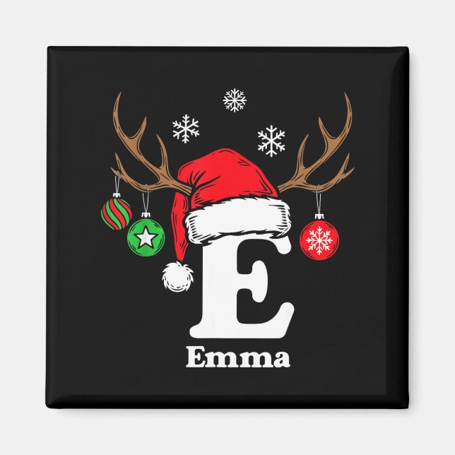 Íman Letra E Nome Inicial Emma Com Chapéu De Papai Noel (Frente)