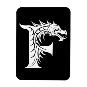 Íman Letra F Estilizada com Dragão, Alfabeto de Dragão,