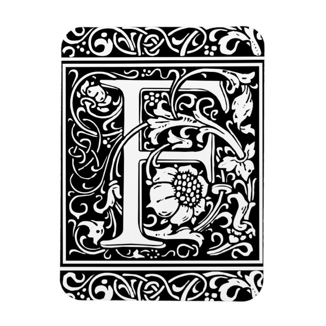 Íman Letra F Monograma Medieval Arte Nova (Vertical)