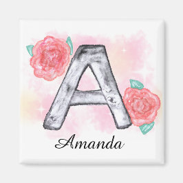 Íman Letra Floral A de Aquarela