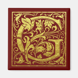 Íman Letra G Primeira Letra Faux Dourado Vermelho