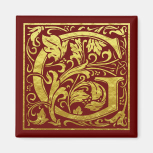 Íman Letra G Primeira Letra Faux Vermelho Dourado