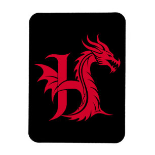 Íman Letra H Estilizada com Dragão, Alfabeto de Dragão,
