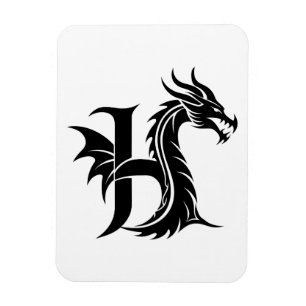 Íman Letra H Estilizada com Dragão, Alfabeto de Dragão,
