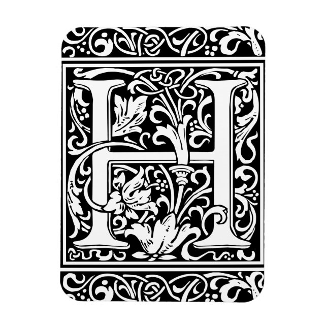 Íman Letra H Monograma Medieval Arte Nova (Vertical)