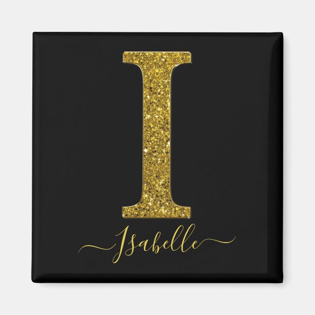 Íman Letra I Glitter Dourado (Frente)