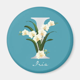 Íman Letra I Orquídeas Monográficas Brancas Metálica
