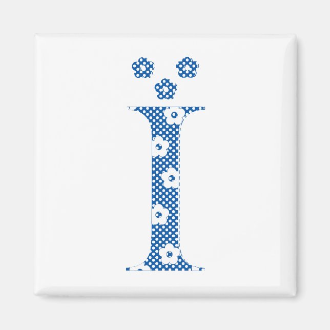 Íman Letra I Padrão Flor (azul) (Frente)