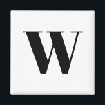 Íman Letra inicial do monograma personalizado branco pr<br><div class="desc">Personalizar,  personalizar monograma,  inicial,  preto-e-branco-preto e-branco moderno e elegante script chic refinado na moda</div>