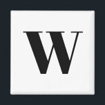 Íman Letra inicial do monograma personalizado branco pr<br><div class="desc">Personalizar,  personalizar monograma,  inicial,  preto-e-branco-preto e-branco moderno e elegante script chic refinado na moda</div>