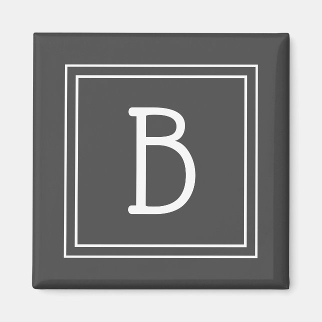 Íman Letra Inicial Monogramada Moderna em Cinza (Frente)