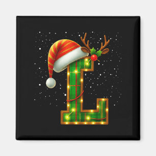 Íman Letra L Natal Xadrez Chapéu do Papai Noel Monogram